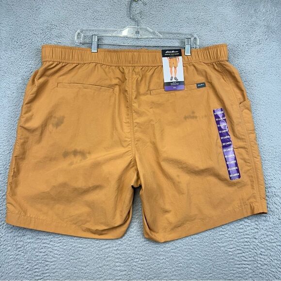 Eddie Bauer Rip Stop Tech Shorts Mens Beige Cargo Elastic Waist Hiking Outdoor - Picture 4 of 16